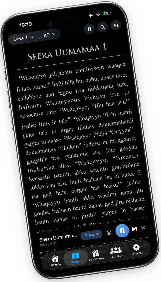 Trinity Afaan Oromo Bible reader phone mockup